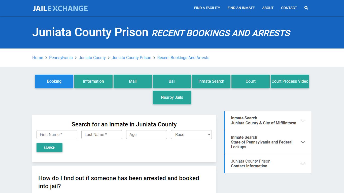 Juniata County Prison Recent Bookings And Arrests - Jail Exchange